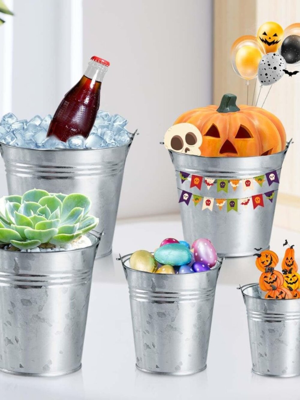 8 Pack Galvanized Metal Buckets with Handle Ice Pails for Plants, Succulents, Pa - Picture 7 of 7
